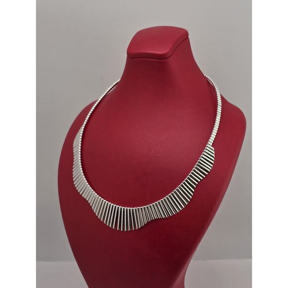 GRADUATED COLLAR NECKLACE ITALY 925 STERLING SILVER - Picture 2 of 16